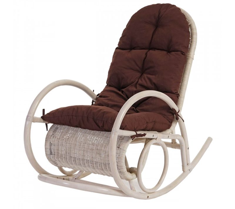 Fauteuil à Bascule Jody En Rotin  Blanc Rembourrage Marron