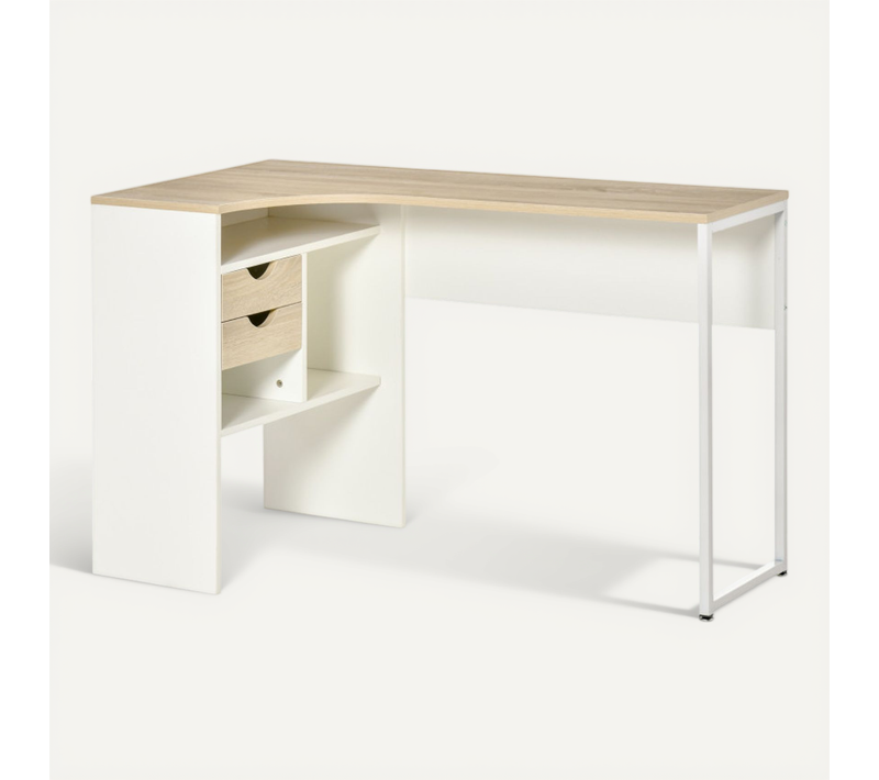 Bureau D'angle Avec Rangements Rony Chêne Clair Et Blanc