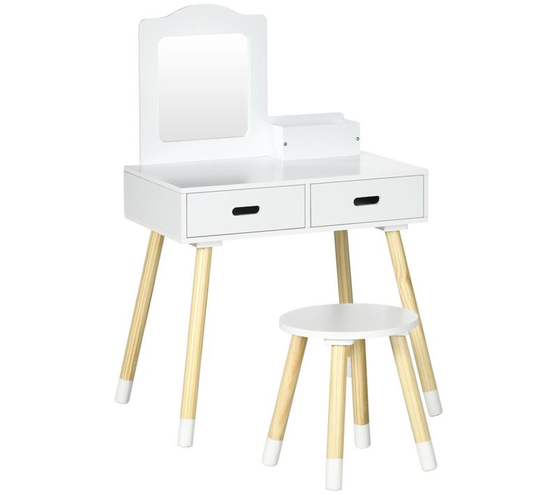 Coiffeuse Scandinave Enfant Avec Tabouret Samantha Pin Blanc