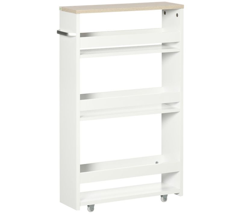 Etagère De Salle De Bains à Roulettes Ryan Blanc Et Bois