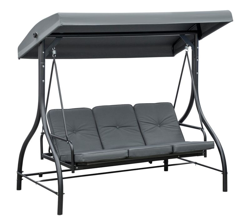 Balancelle De Jardin 3 Places Convertible Elon Grise Et Noire