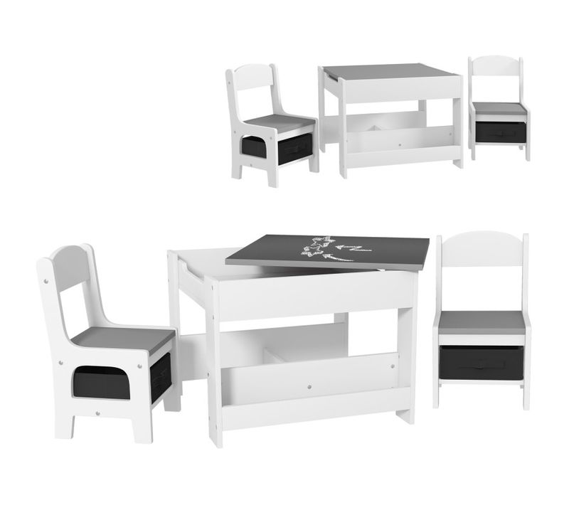 Ensemble Table Et Chaises Enfant Enzo Gris Et Blanc