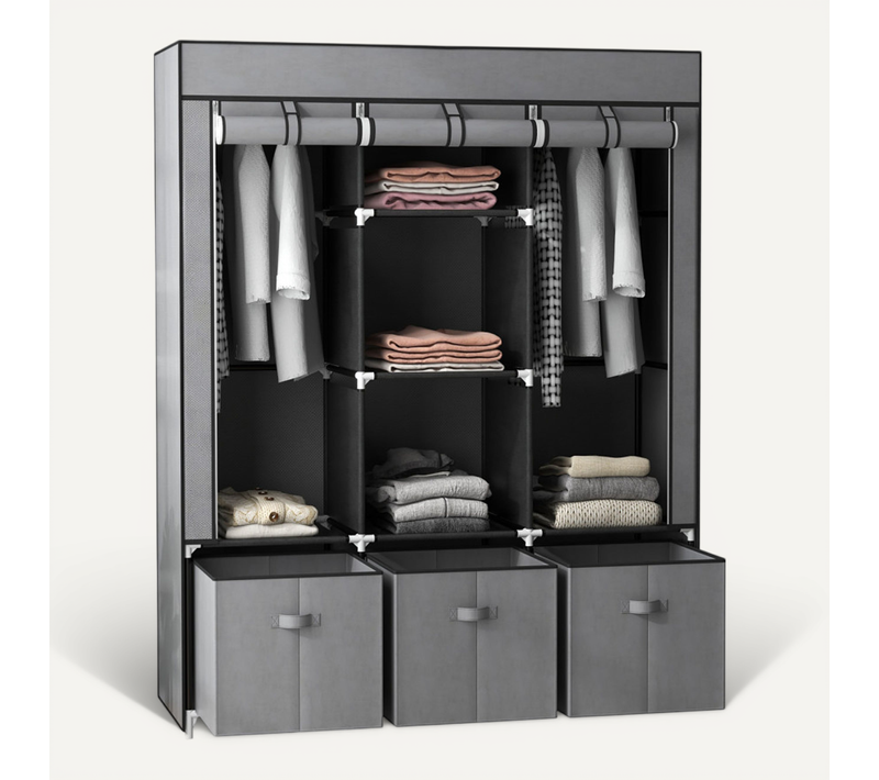 Armoire Penderie Tissu Carlo Grise