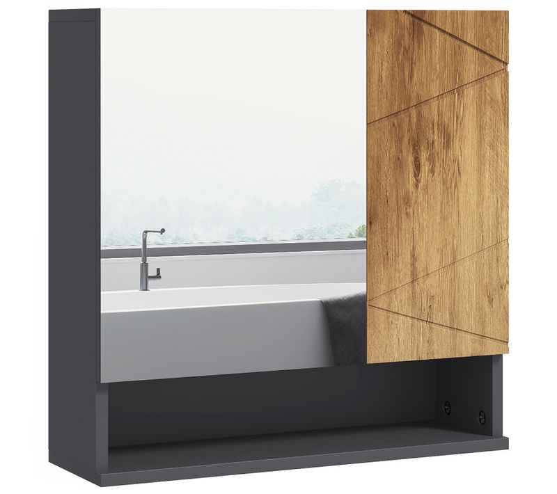 Armoire Miroir Salle De Bain Fanny Anthracite Et Bois
