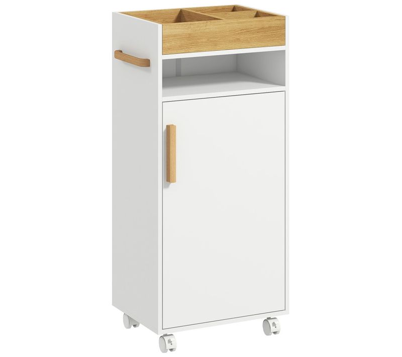 Meuble Bas Salle De Bain Roulant Myriam Blanc Et Bois De Hêtre