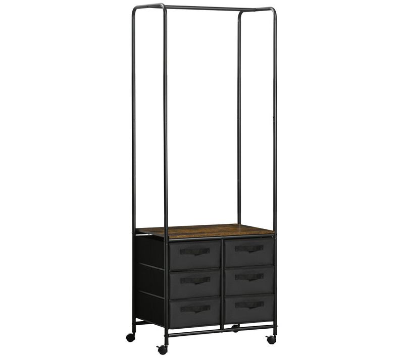 Penderie Portant à Vêtements Style Industriel 6 Tiroirs