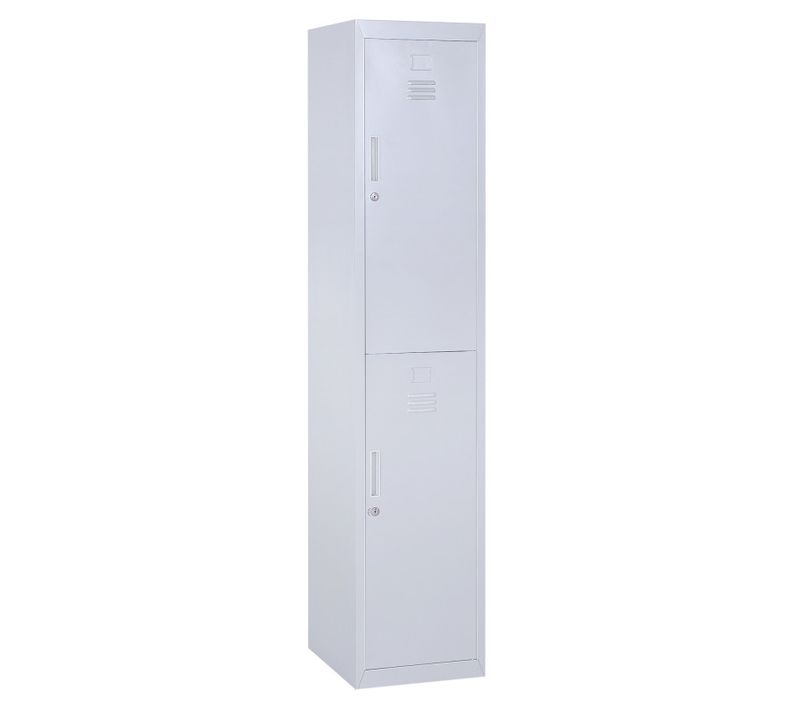 Vestiaire Métallique 2 Portes Verrouillables - 2 Tringles, 4 étagères - Acier Gris