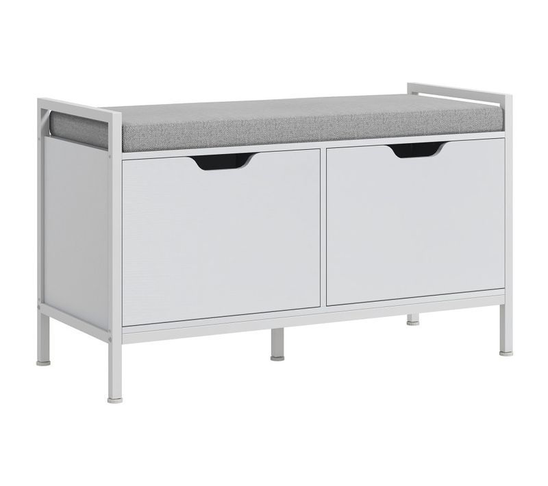Banc à Chaussures Avec 2 Placards Et Coussin