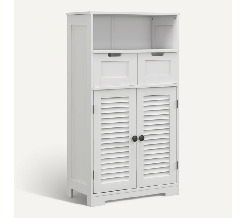 Meuble De Salle De Bain 2 Portes Persiennes 2 Tiroirs Niche Blanc