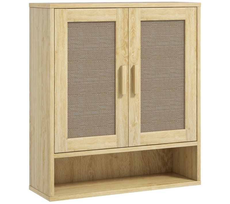 Armoire Murale Salle De Bain Wc Style Bohème Effet Rotin Bois Clair