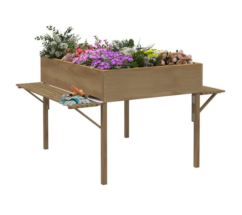 Jardinière Rectangulaire Sur Pied 12 Compartiments Tablettes Rabattables Bois