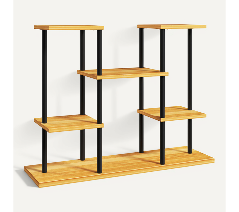 étagère à Fleurs 6 Tablettes 80 X 24 X 61 Cm Acier Noir Bois Verni