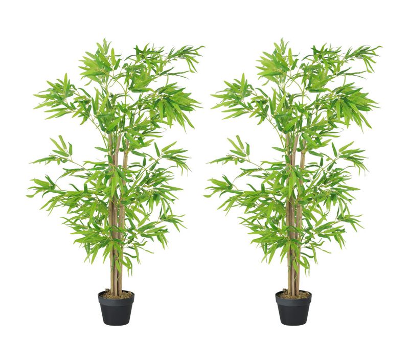 Lot De 2 Bambous Artificiels Hauteur 1,5 M 644 Feuilless et Lichen Denses Réalistes Pot Inclus Noir