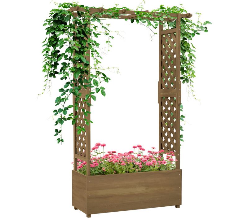 Jardinière Rectangulaire Sur Pied Avec Treillis Et Arche Bois Pré-huilé