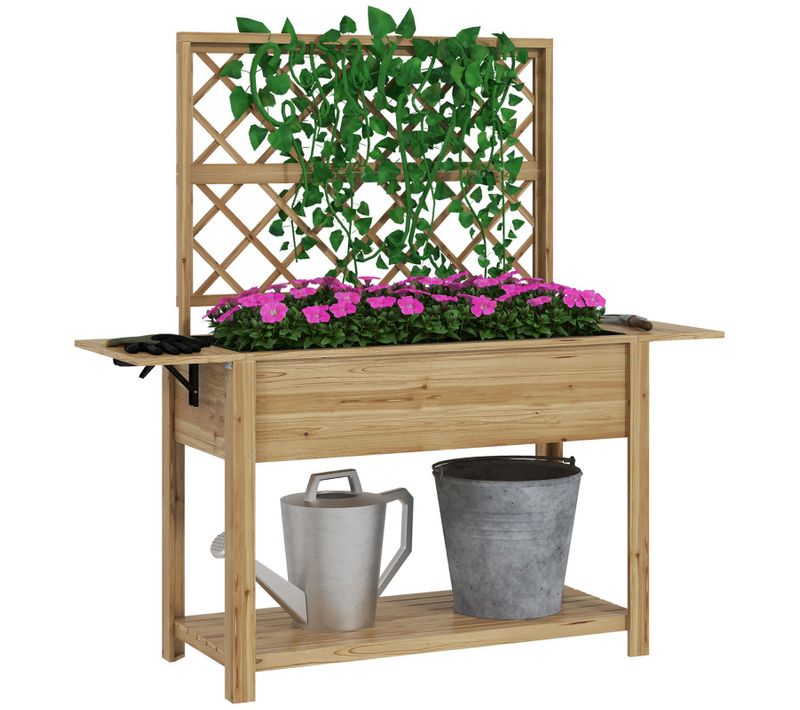 Jardinière Rectangulaire Sur Pied Avec Treillis - Tablettes, Étagère - Bois Sapin Autoclave