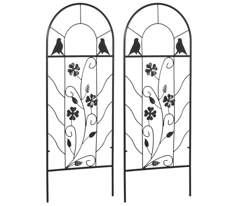 Lot De 2 Treillis De Jardin - Dim. 38l X 98h Cm - Métal Époxy Noir