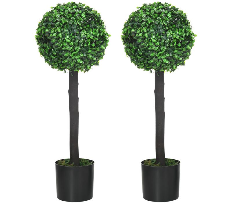 Lot De 2 Buis Artificiels Topiaires Boules Avec Pots