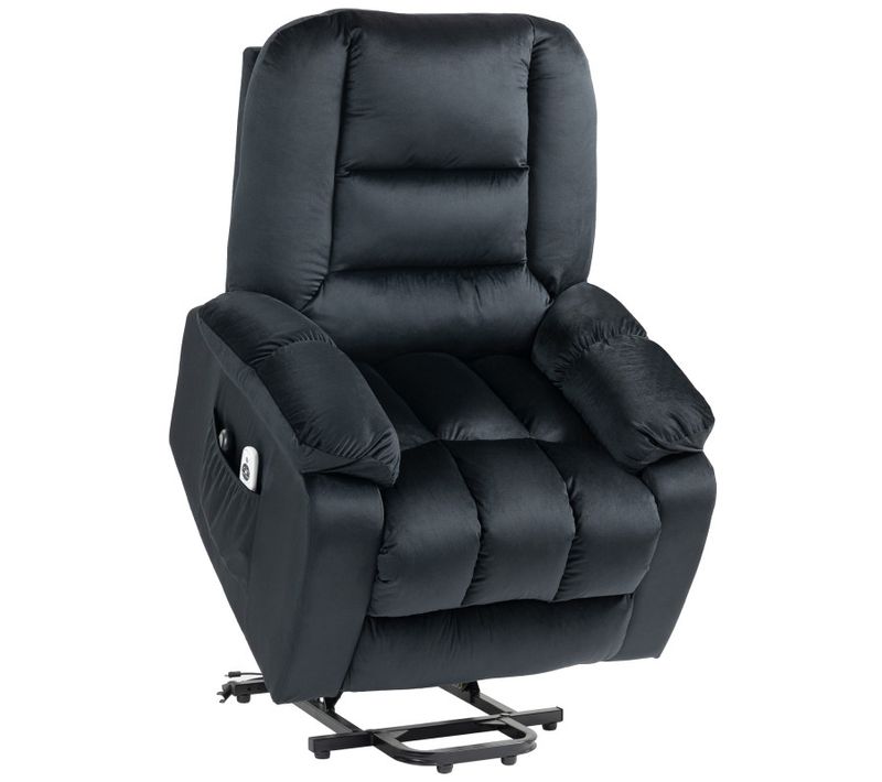 Fauteuil De Massage Releveur Chauffant - 2 Télécommandes - Velours Noir