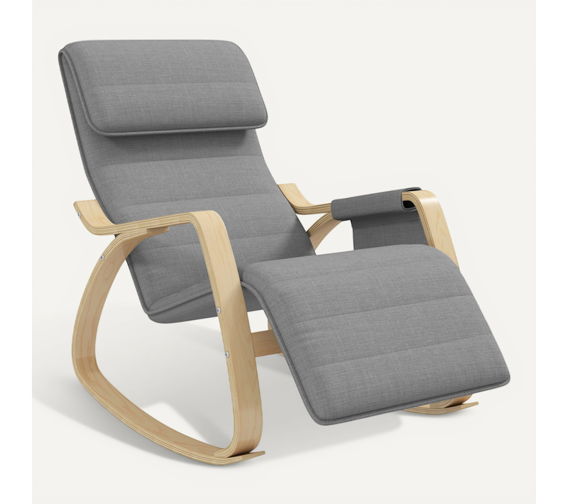 Fauteuil à Bascule Relax Repose-pied Réglable Bois Tissu