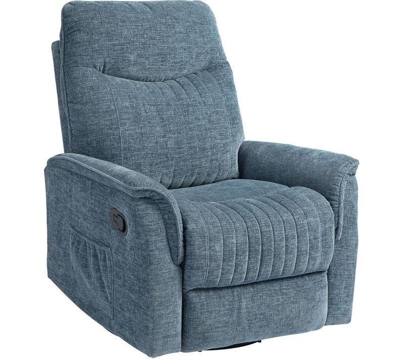 Fauteuil Relax Inclinable Pivotant Repose-pieds Rétractable Tissu Bleu Chiné