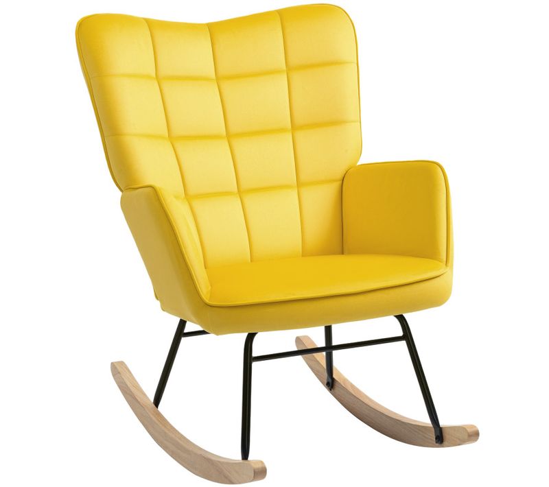 Fauteuil à Bascule Rocking Chair Design Acier Piètement Bois Effet Velours