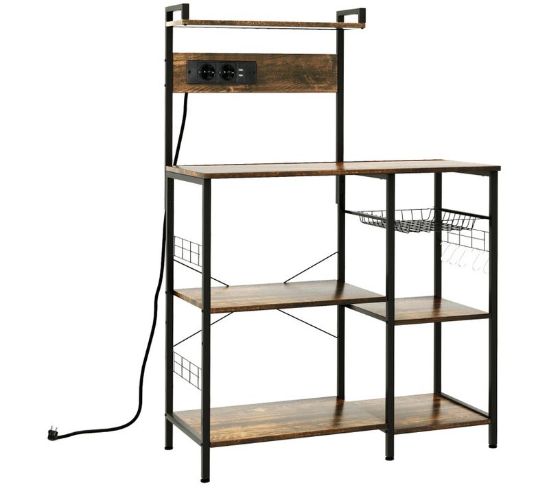 Étagère De Cuisine Micro-ondes Avec Multiprise Et 2 Chargeurs USB Acier Noir