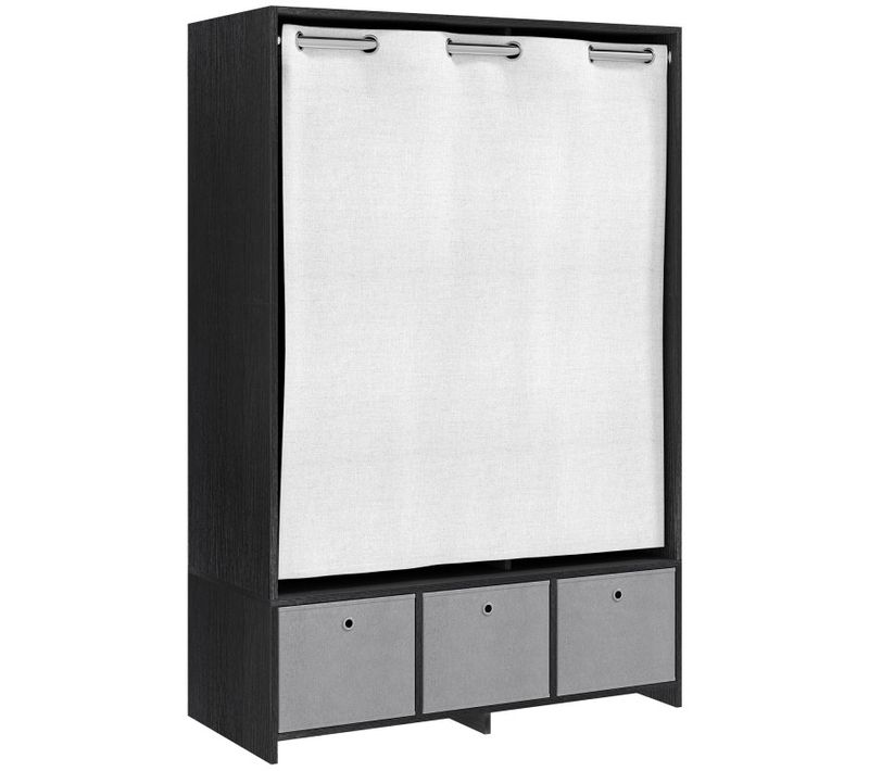 Vestiaire D'entrée Avec Barre De Penderie 3 Niches 3 Tiroirs Et Rideau Tissu