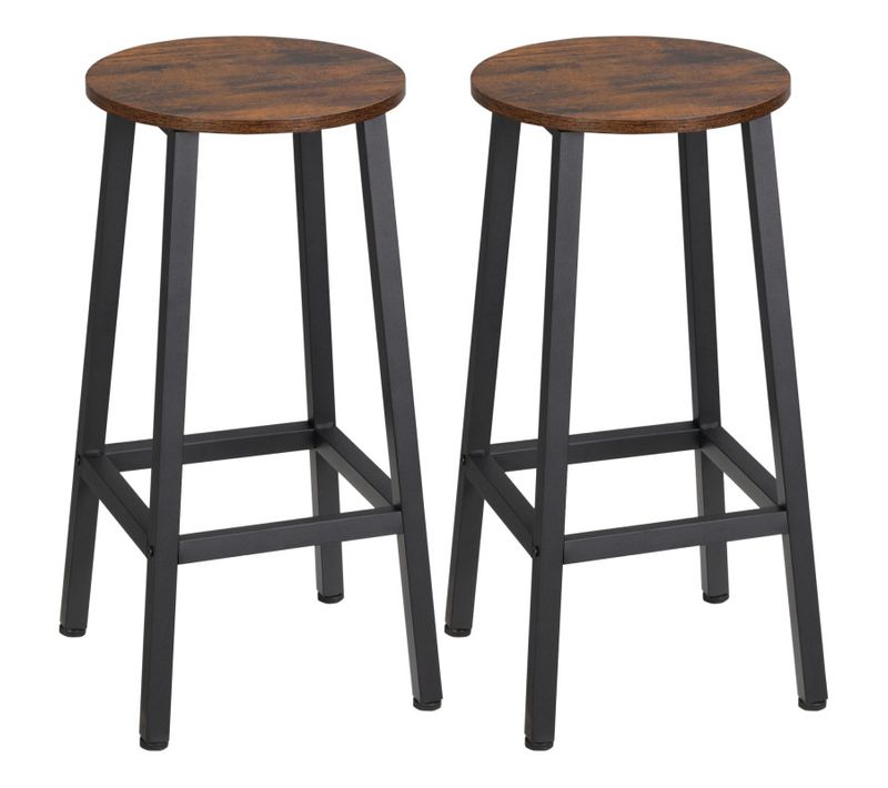 Lot De 2 Tabourets De Bar Steffen Noir Et Bois Vieilli