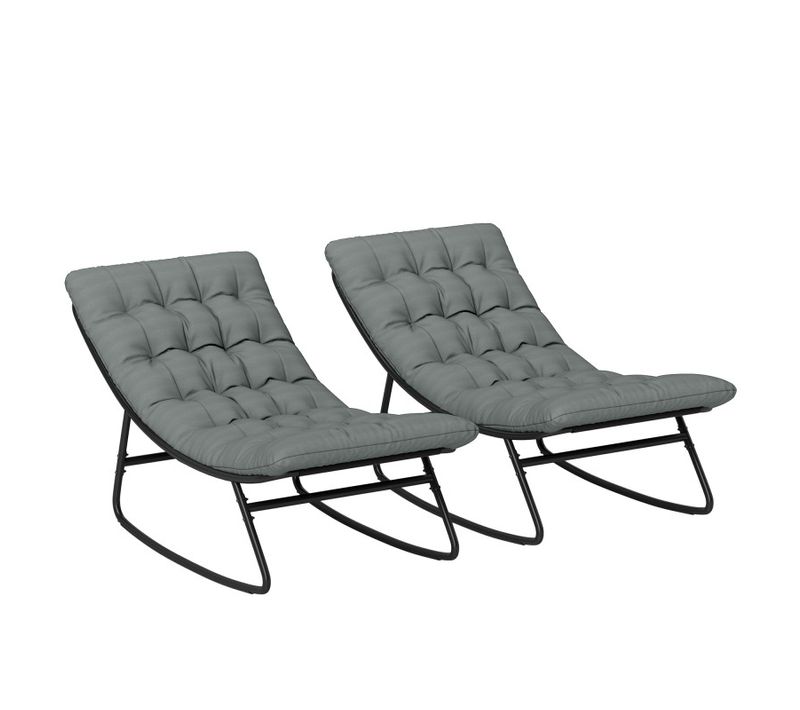Lot De 2 Chaises à Bascule Avec Matelas Sophy Gris Et Noir