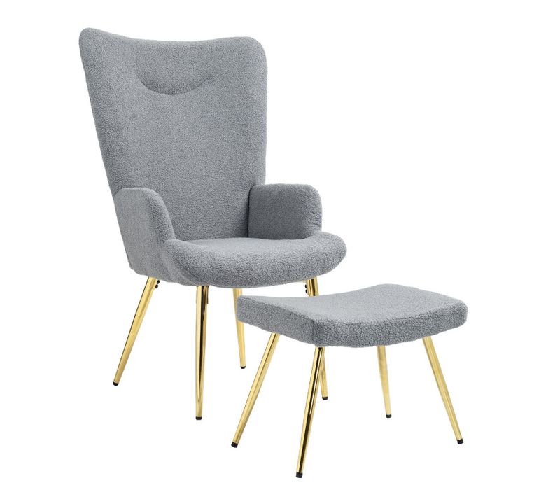 Ensemble Fauteuil Et Repose-pieds Gussy Gris Et Doré 