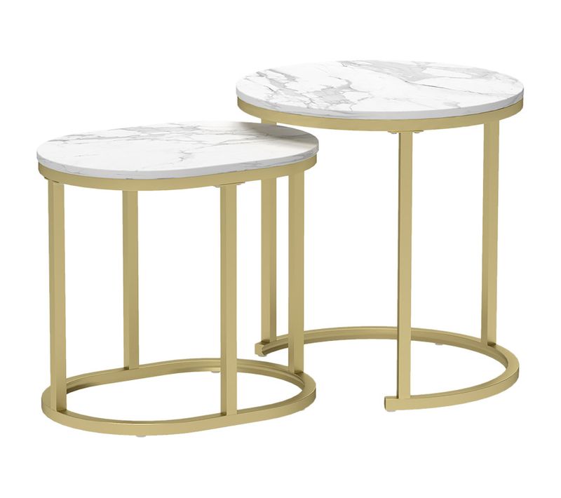 Lot De 2 Tables Basses Gigognes Thanis Aspect Marbre Et Doré