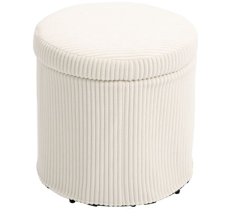 Pouf Rond Coffre De Rangement Flinks Beige Clair