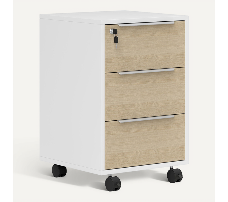 Caisson De Bureau Kojira Aspect Bois Naturel Et Blanc