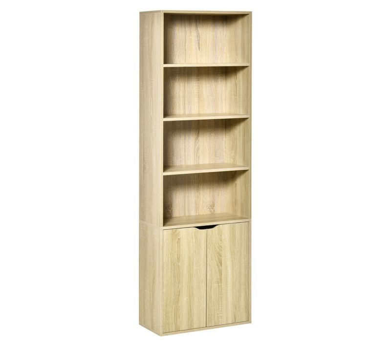 Bibliothèque Étagère 180 Cm Armoire 2 Portes Kerry Effet Bois Clair