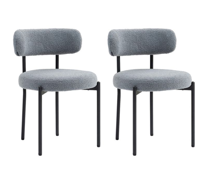 Lot De 2 Chaises De Salon Laine Bouclée Stanford Gris