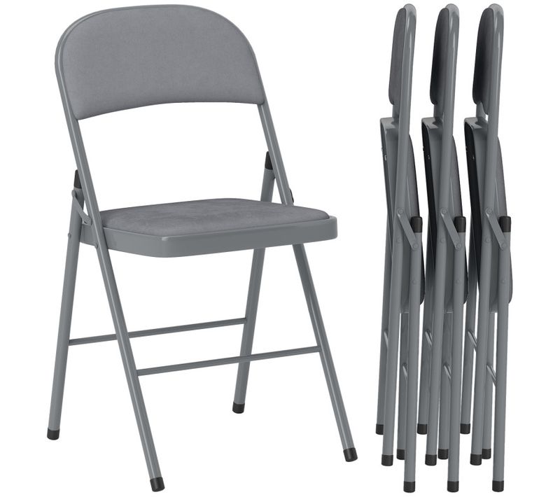 Lot De 4 Chaises Pliantes Ryan Velours Gris Clair