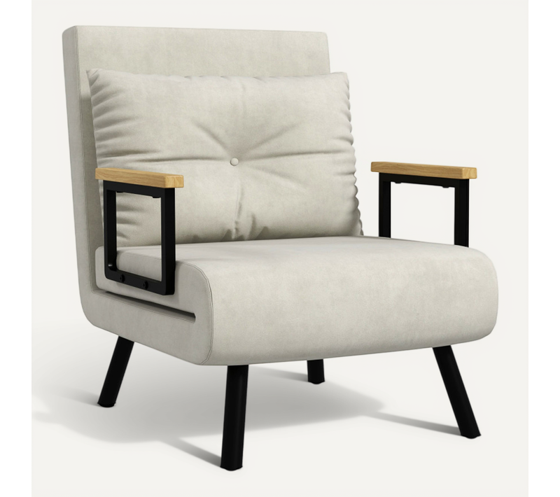 Fauteuil Convertible 3 En 1 Mira Velours Crème Et Bois