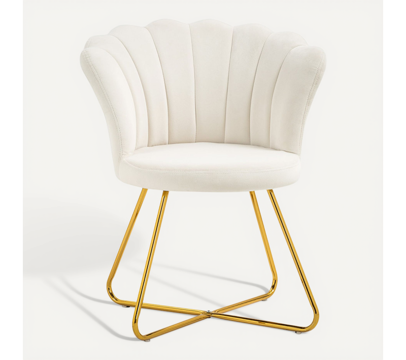 Fauteuil Design Coquillage Bianca Velours Blanc Crème