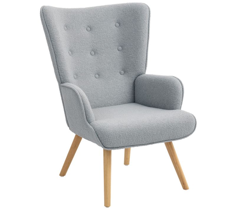 Fauteuil Effet Laine Bouclée Carla Gris Clair