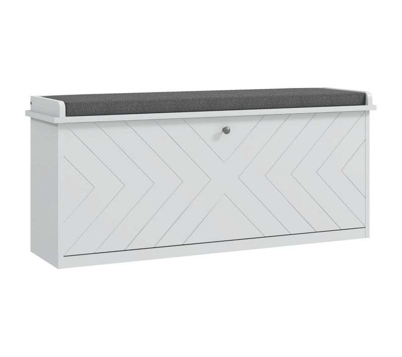 Banc à Chaussures Mariano Chevrons Blanc Coussin Gris