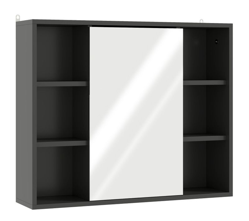 Miroir De Salle De Bain Avec Placard Et Étagères Stan Noir