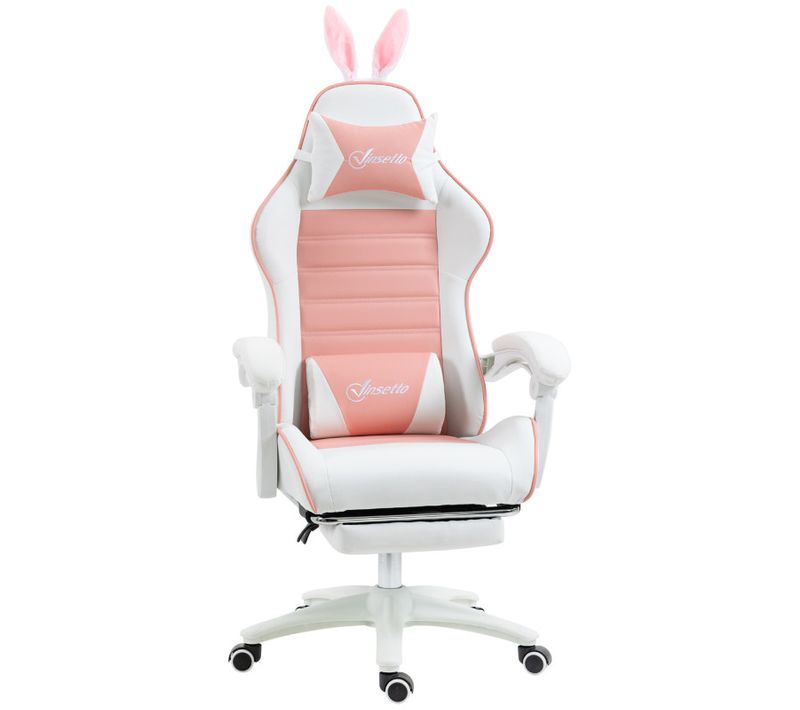 Chaise Gaming Inclinable Réglable Simona Rose Et Blanche