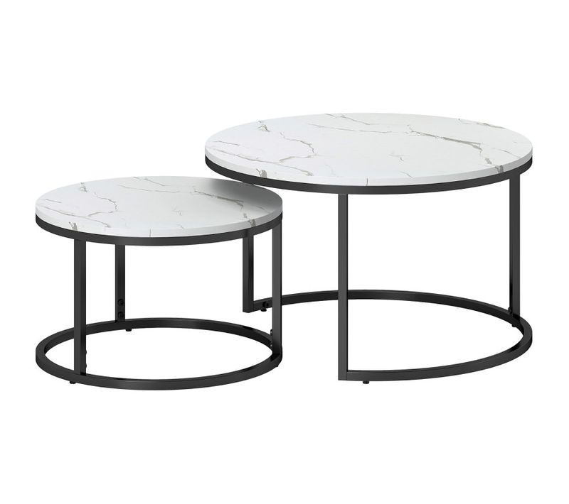 Lot De 2 Tables Basses Rondes Gigognes Empilables Liora Blanc