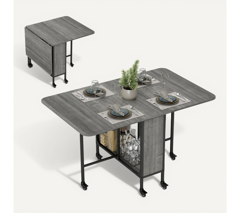 Table à Rabat Pliable Mobile 6 Personnes Serena Effet Bois Gris
