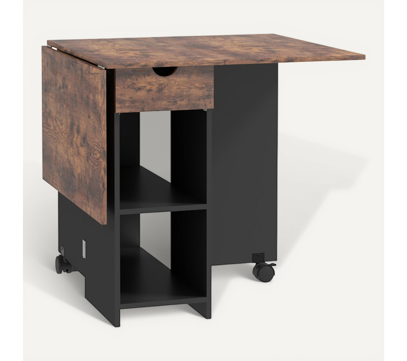 Table De Cuisine Rabattable Sorena Effet Bois Brun Et Noir