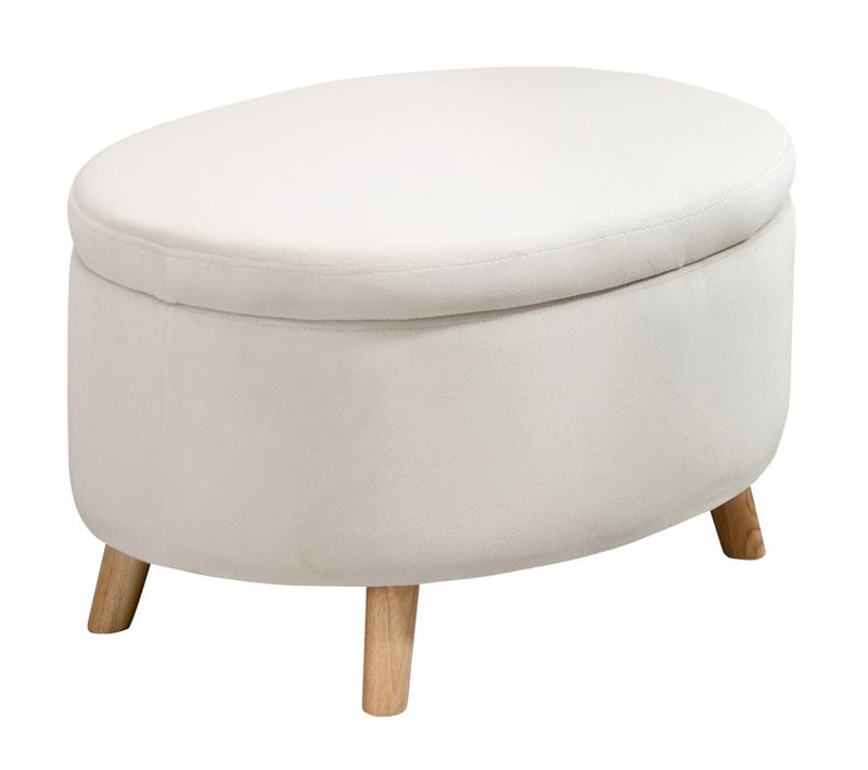 Pouf Coffre De Rangement Piètement Bois Velours Camille Beige