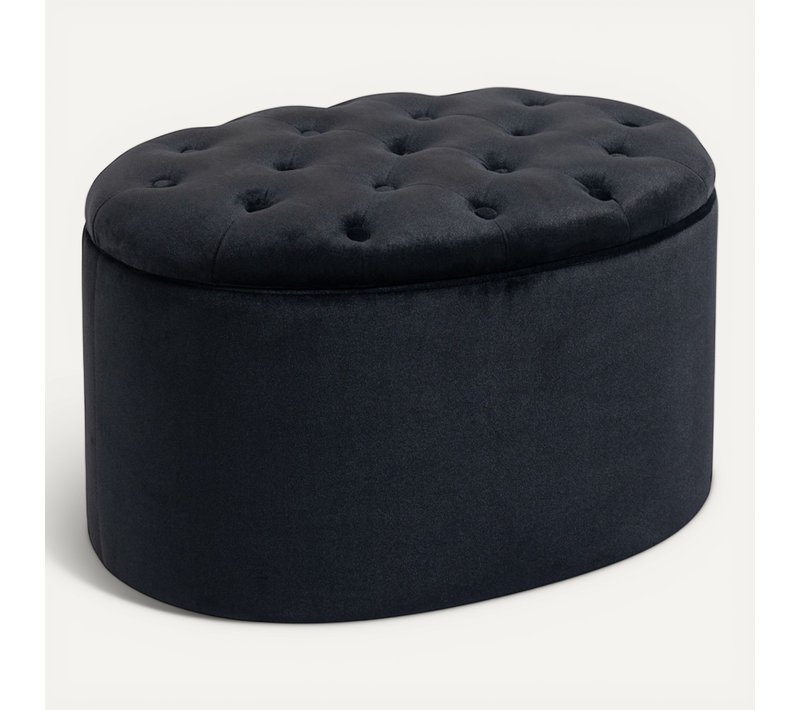 Pouf Ovale Style Chesterfield Velours Elodie Noir