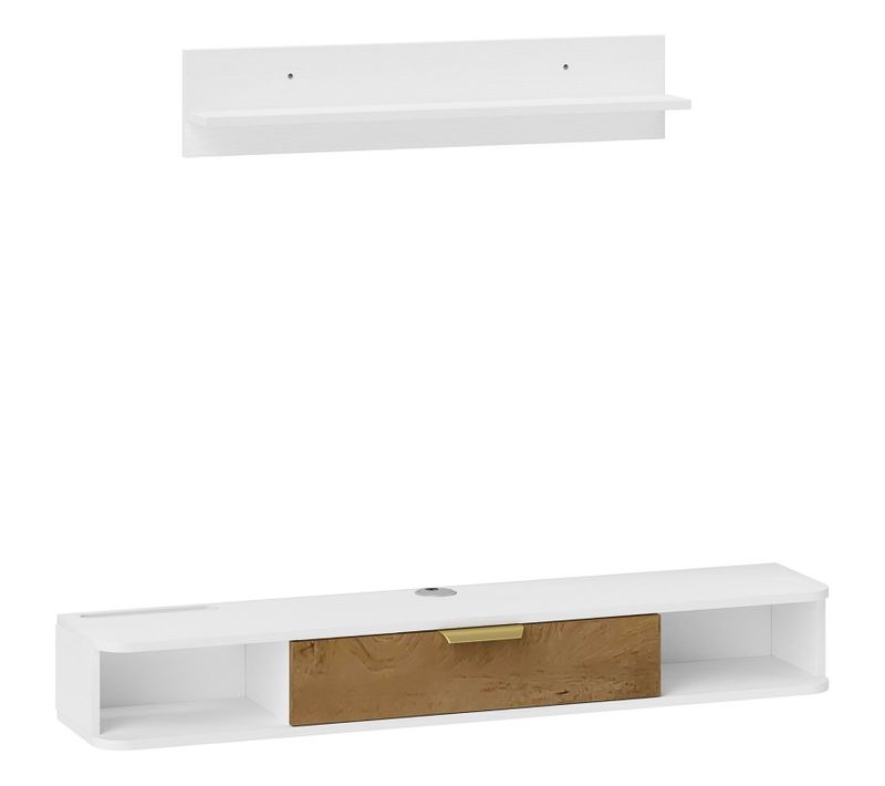 Ensemble Meuble TV Suspendu Avec Étagère Murale Ribatejo Blanc Et Chêne