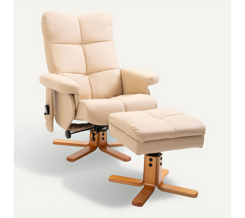 Fauteuil De Massage Inclinable Avec Repose-pieds Kuris Bois Et Beige