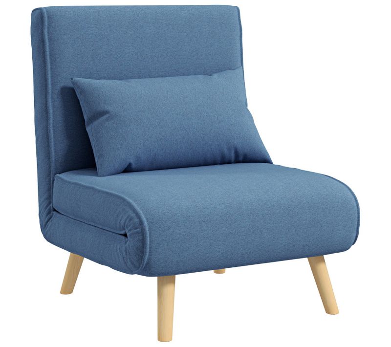 Fauteuil Convertible Scandinave Kulus Bois Et Tissu Bleu